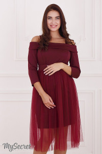 Платье праздничное для беременных ЮЛА МАМА Eleonor, для кормления,бордовое